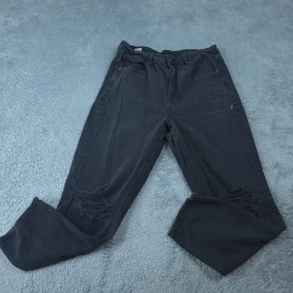 American Eagle Jeans Mens 32x26 Black Straight Distressed Stretch Denim